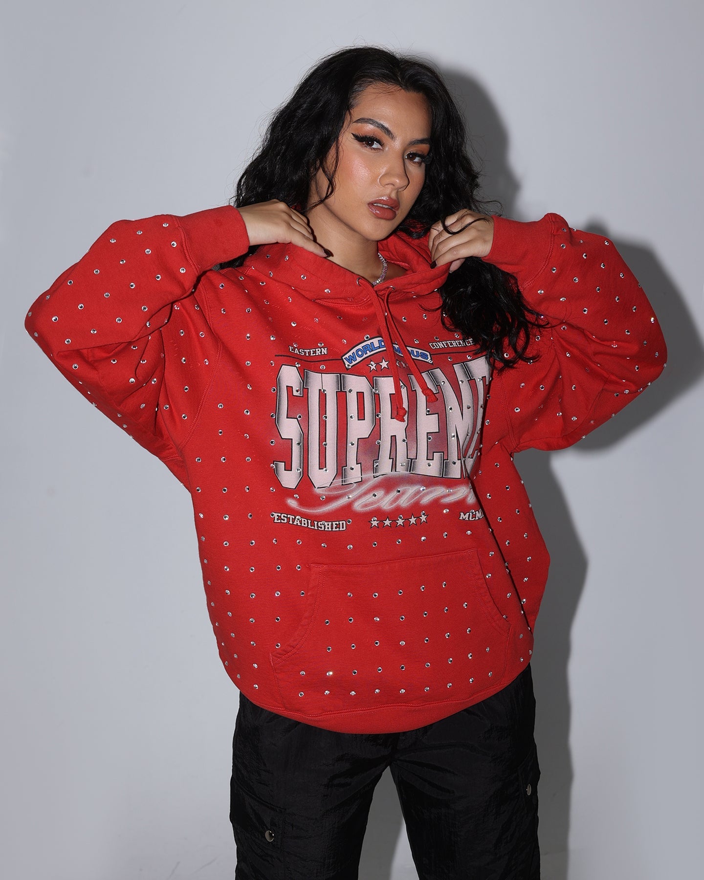 Supreme Rhinestone Hoodie Sweatshirt Burnt Red