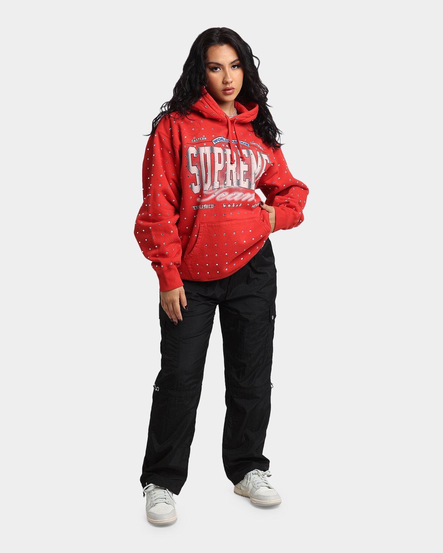 Supreme Rhinestone Hoodie Sweatshirt Burnt Red