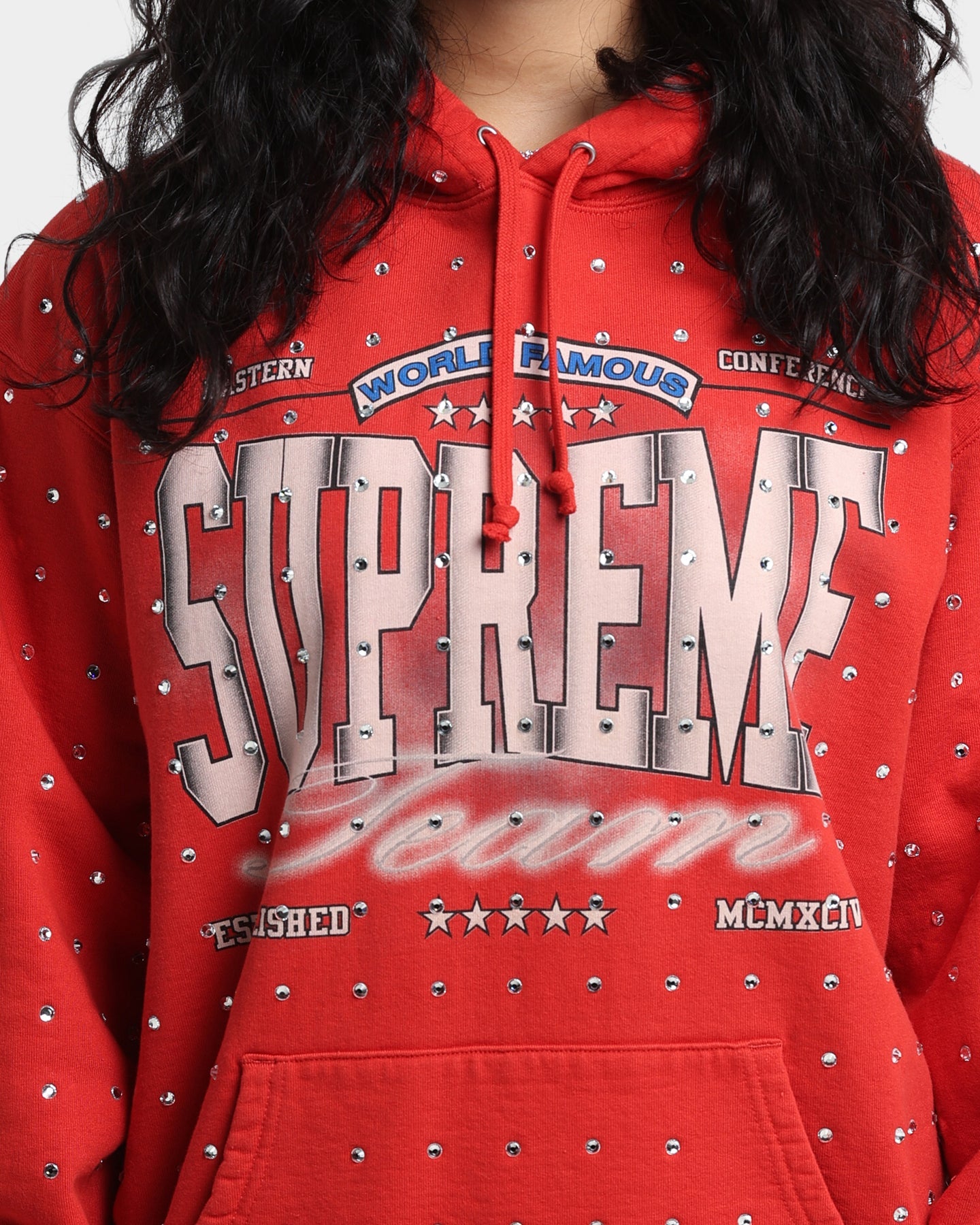 Supreme Rhinestone Hoodie Sweatshirt Burnt Red