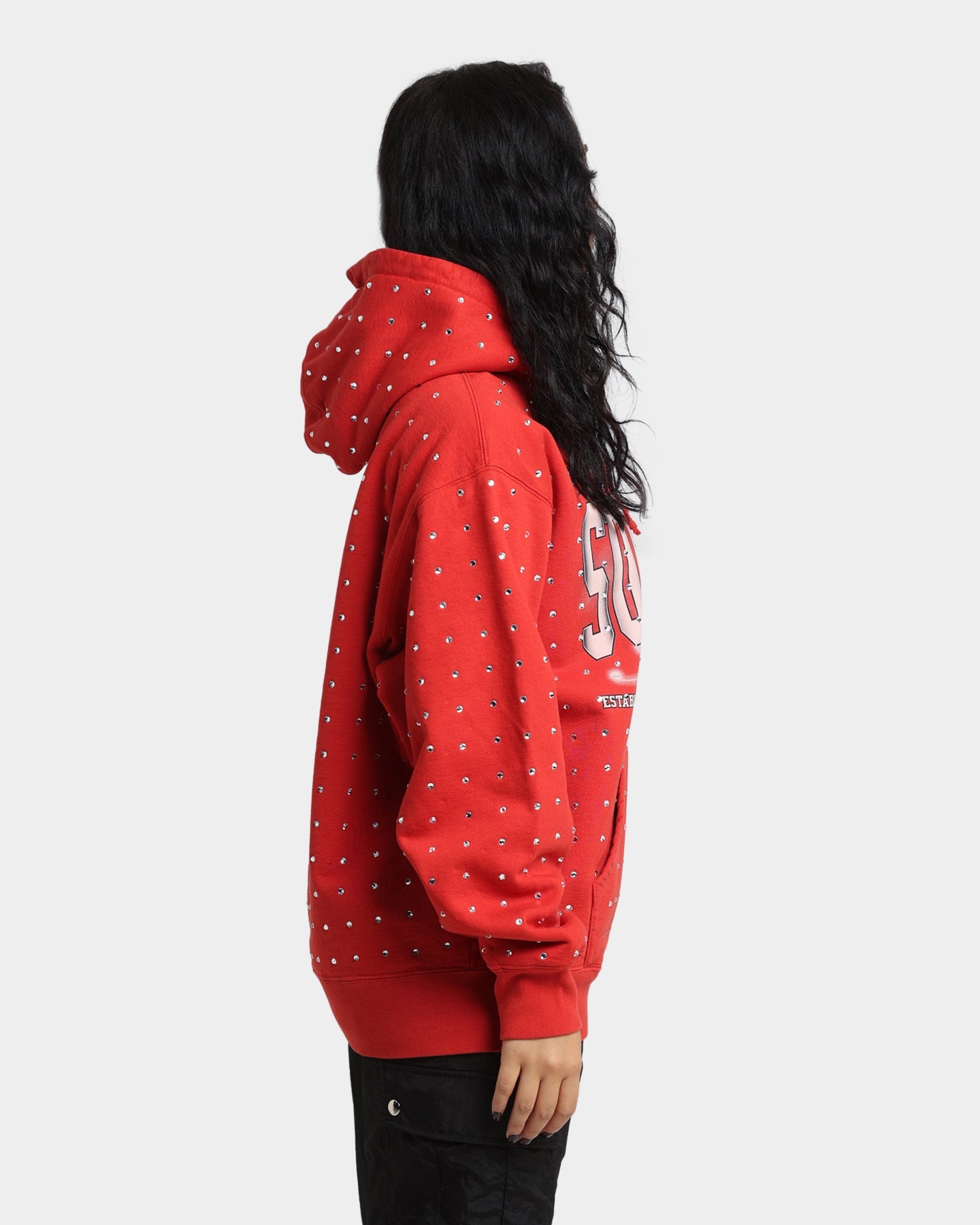 Supreme Rhinestone Hoodie Sweatshirt Burnt Red