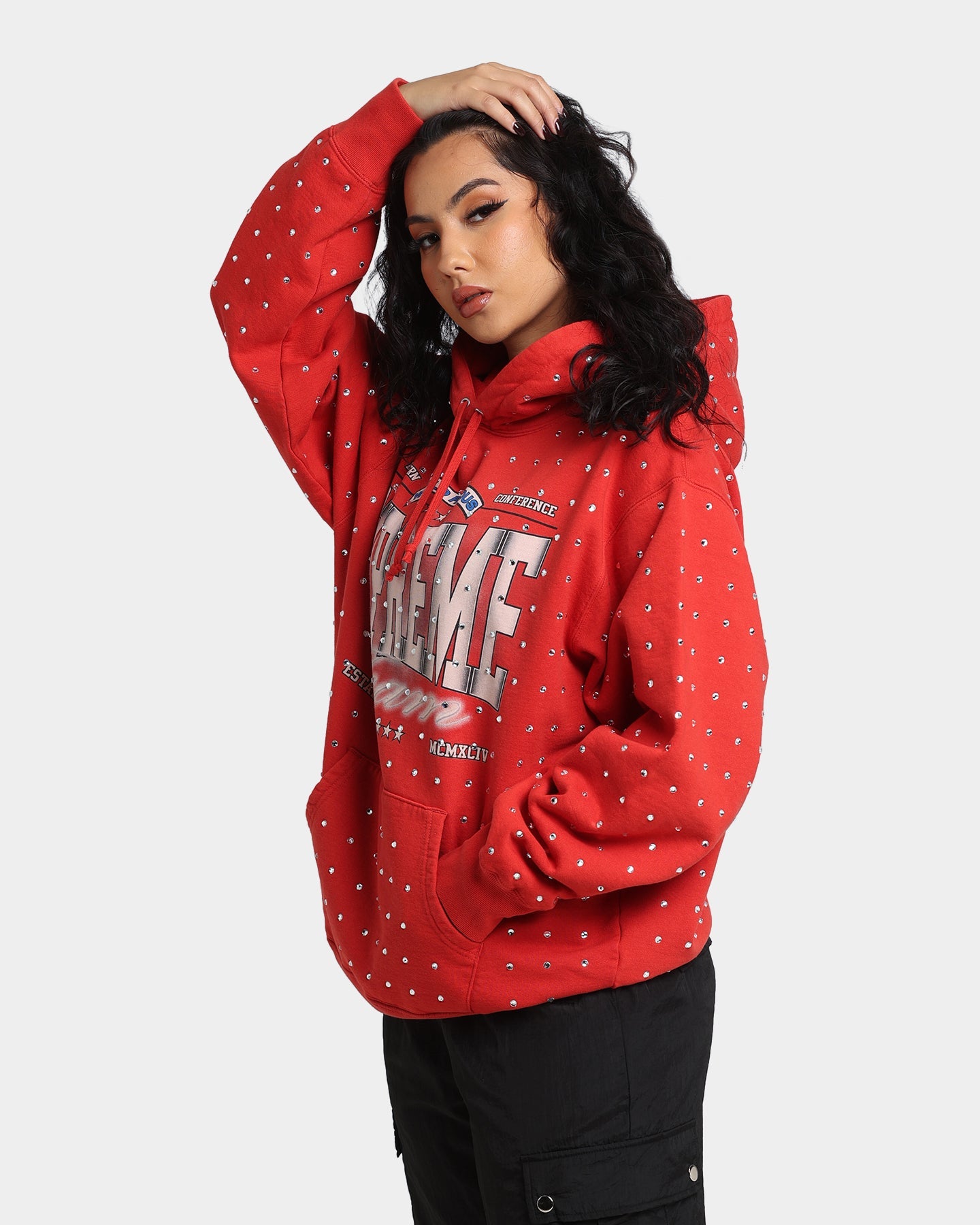 Supreme Rhinestone Hoodie Sweatshirt Burnt Red