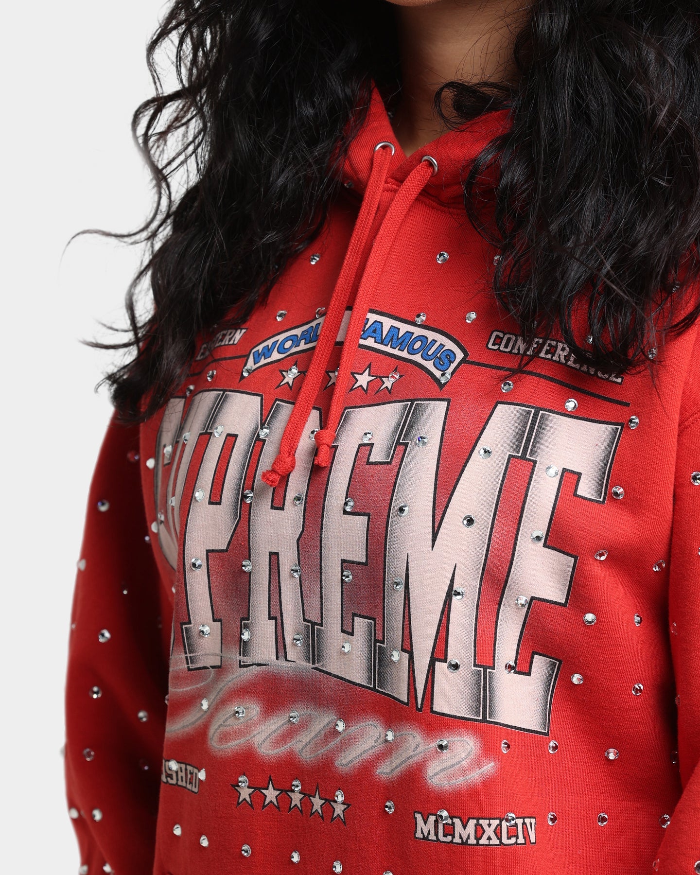 Supreme Rhinestone Hoodie Sweatshirt Burnt Red