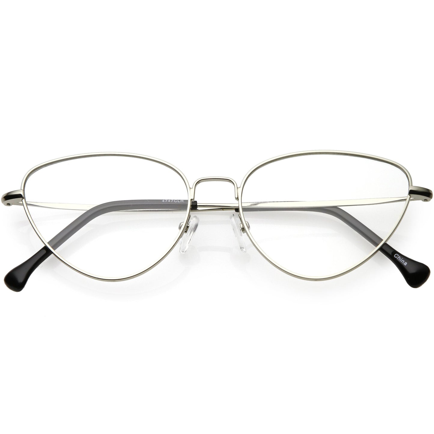 Women's Slim Metal Wire Clear Flat Lens Cat Eye Glasses C599