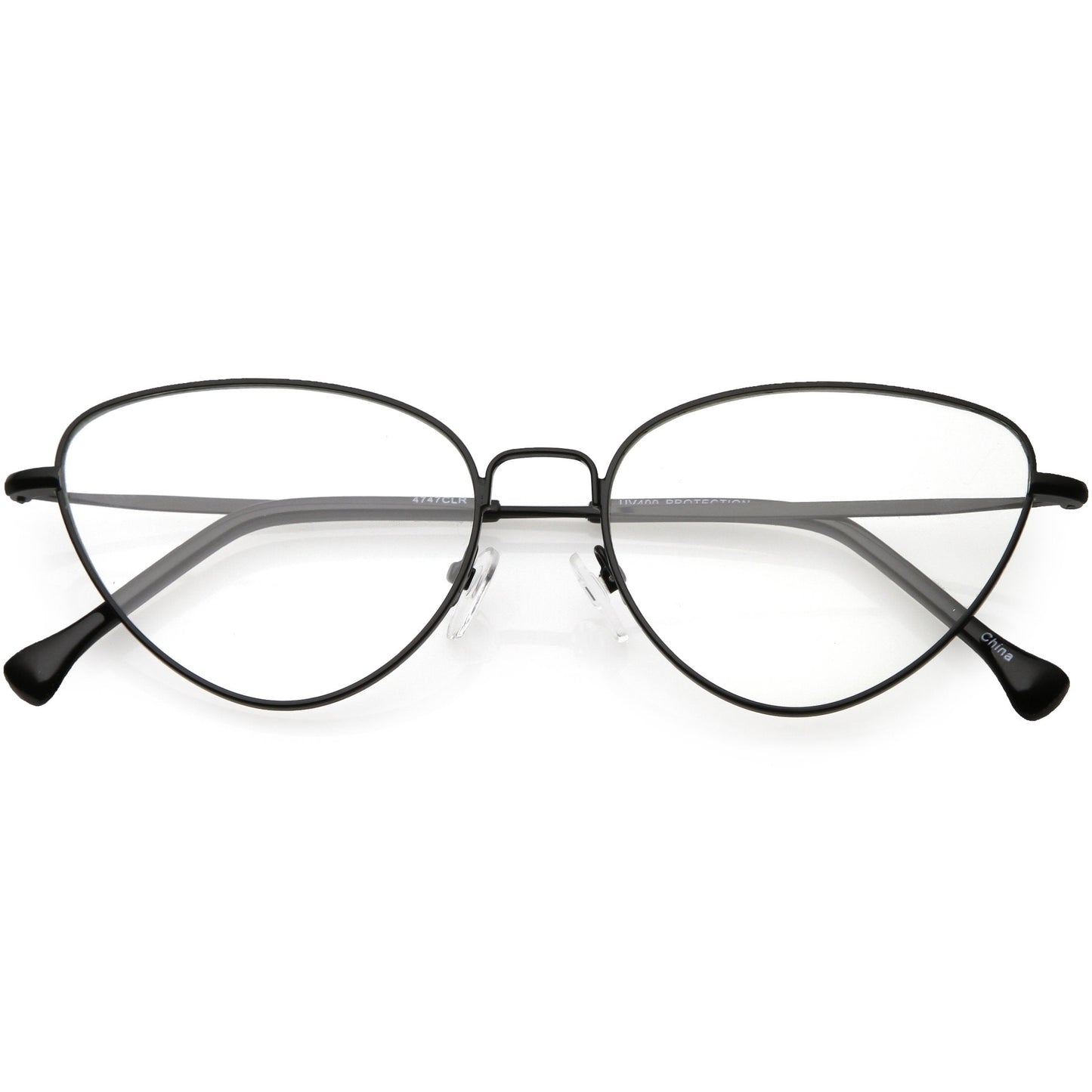 Women's Slim Metal Wire Clear Flat Lens Cat Eye Glasses C599