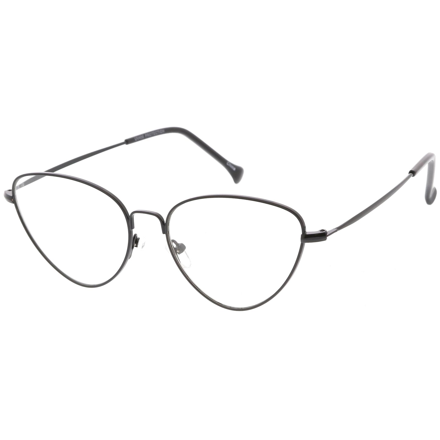 Women's Slim Metal Wire Clear Flat Lens Cat Eye Glasses C599