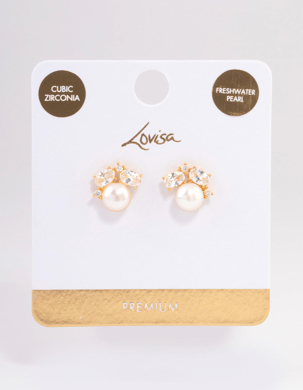 Gold Plated Cubic Zirconia Freshwater Pearl Stud Earrings