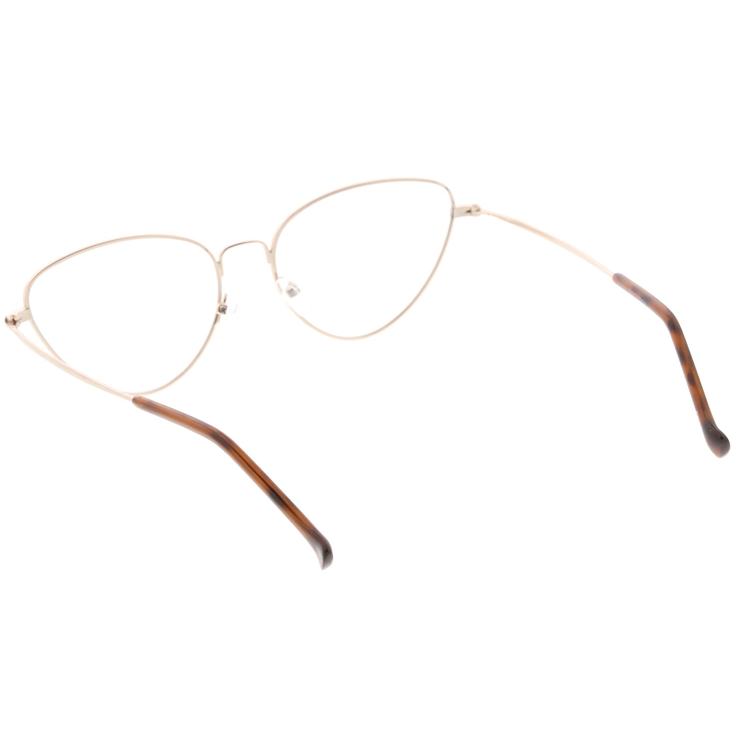 Women's Slim Metal Wire Clear Flat Lens Cat Eye Glasses C599