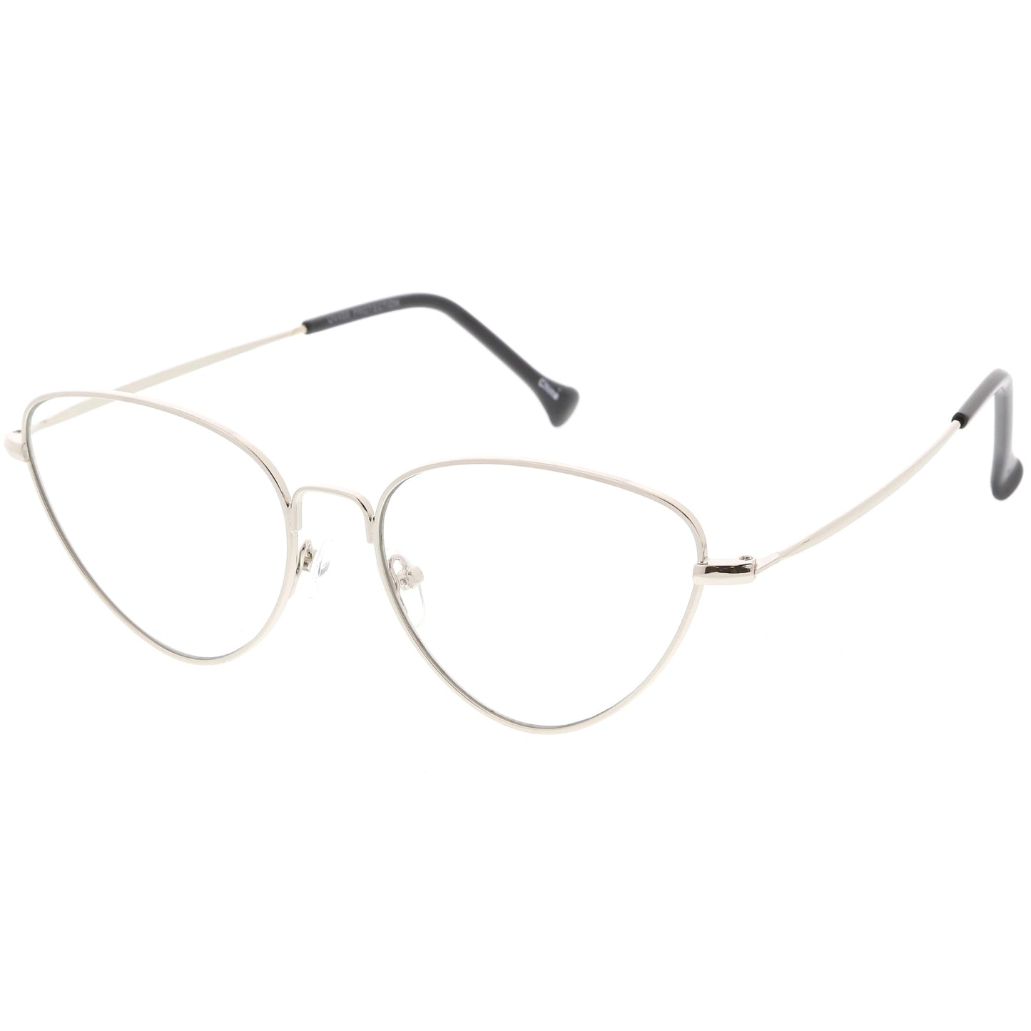 Women's Slim Metal Wire Clear Flat Lens Cat Eye Glasses C599