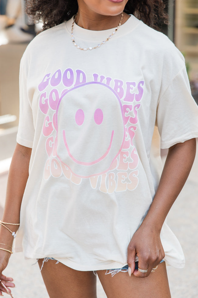 Good Vibes Ivory Oversized Graphic Tee