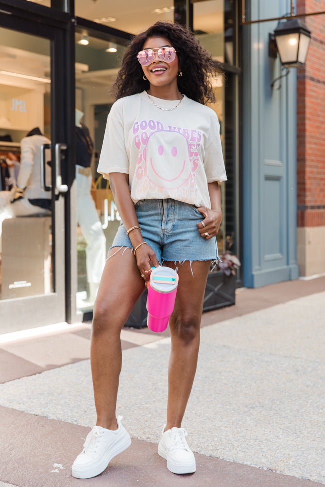 Good Vibes Ivory Oversized Graphic Tee