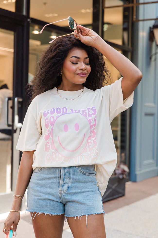 Good Vibes Ivory Oversized Graphic Tee