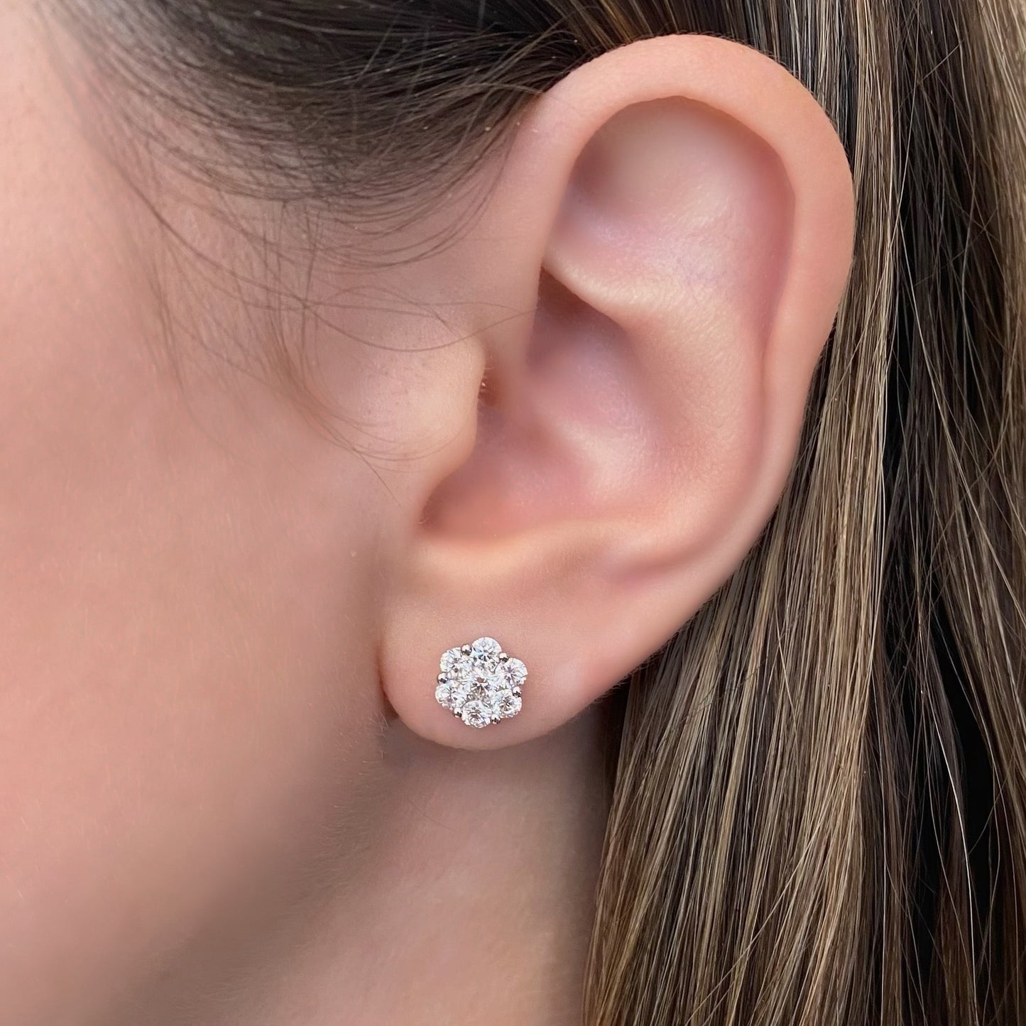 Diamond Flower Cluster Stud Earrings