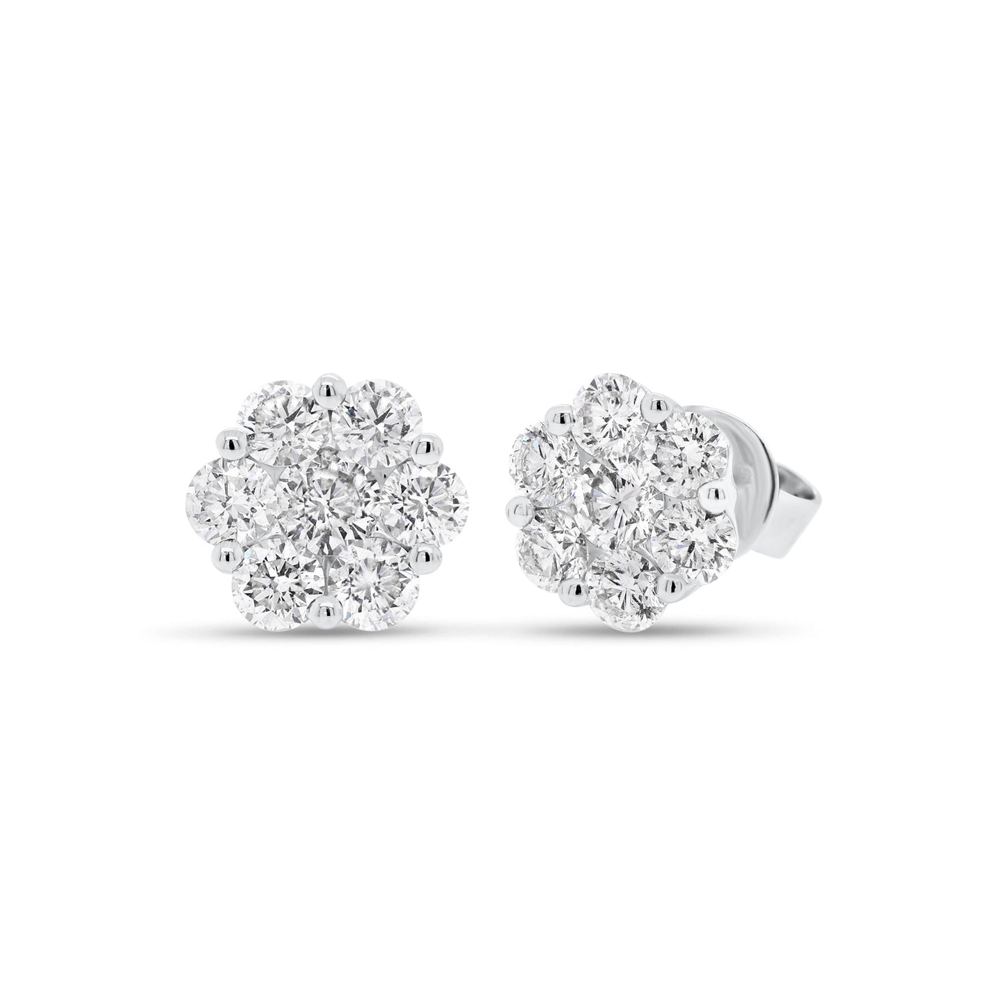 Diamond Flower Cluster Stud Earrings