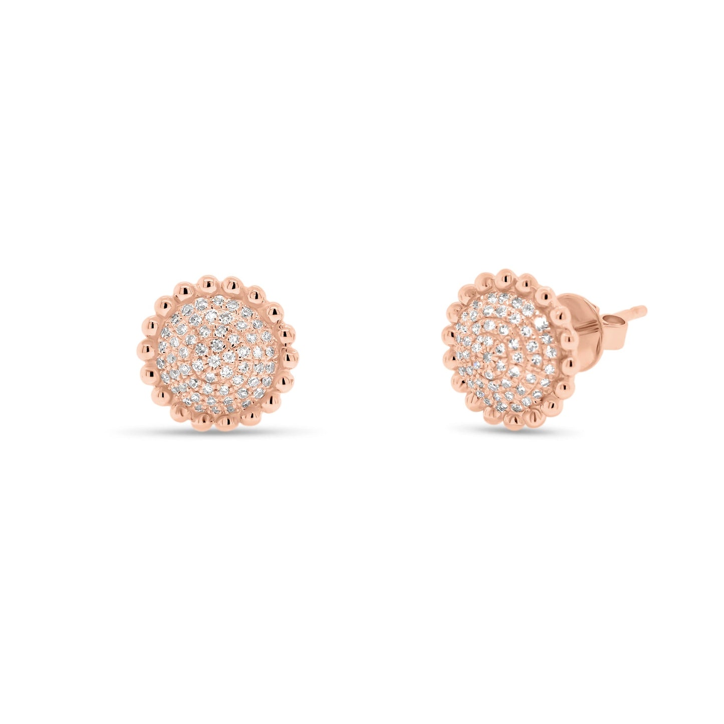 Diamond Layered Circle Stud Earrings with Beaded Gold