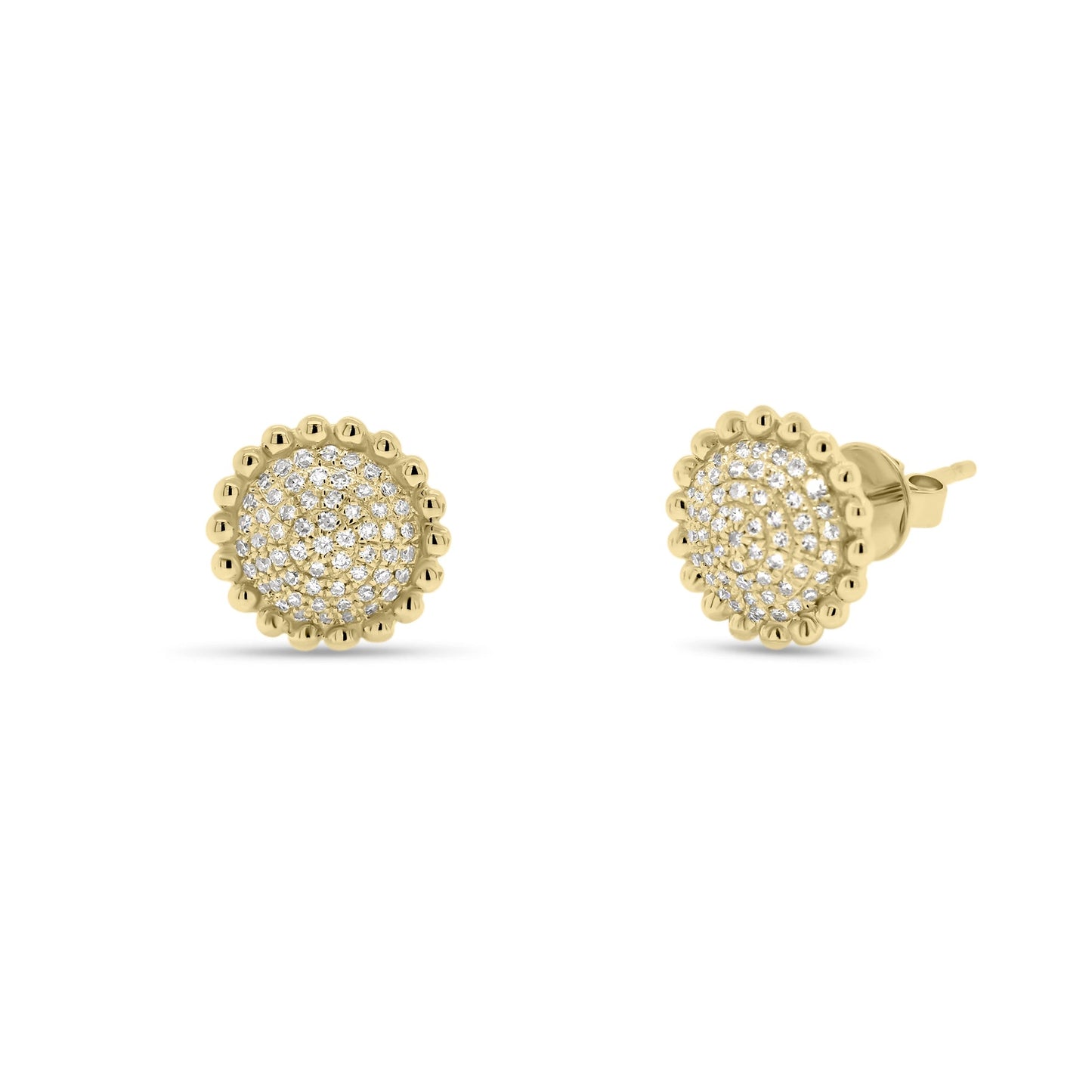 Diamond Layered Circle Stud Earrings with Beaded Gold