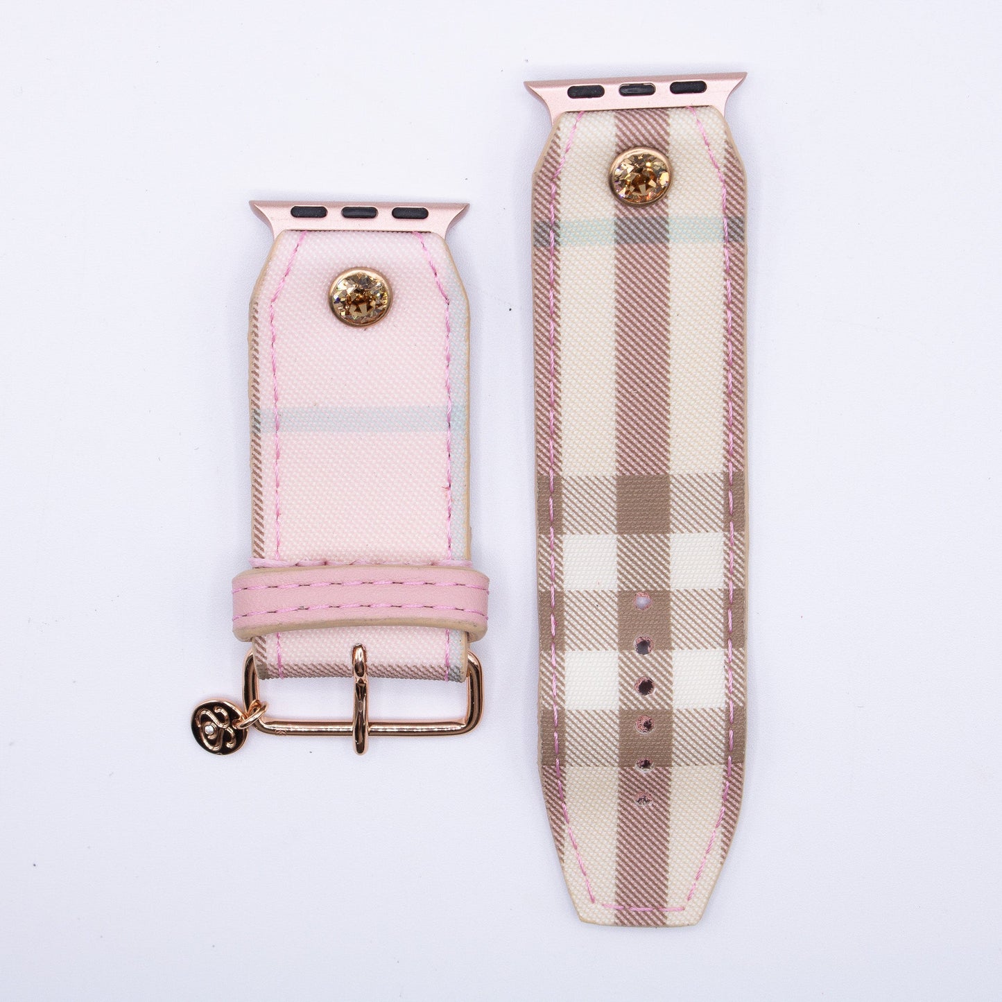 Ready to Ship - Upcycled Pink Burberry with Classic Pink Watchband (Size 3, Apple Watch 38-41mm)