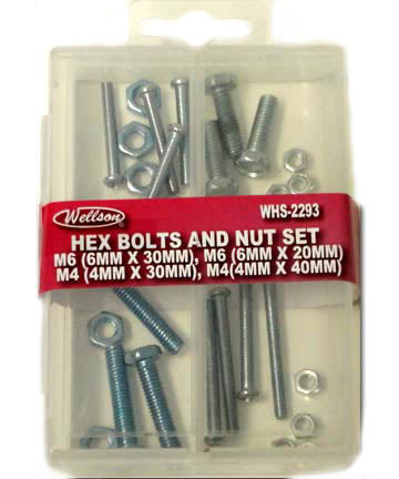 WHS-2293 - NUTS AND BOLTS KIT M6(6X30/6X20MM) M4(4X30/4X40MM) (14 pcs/pkg)