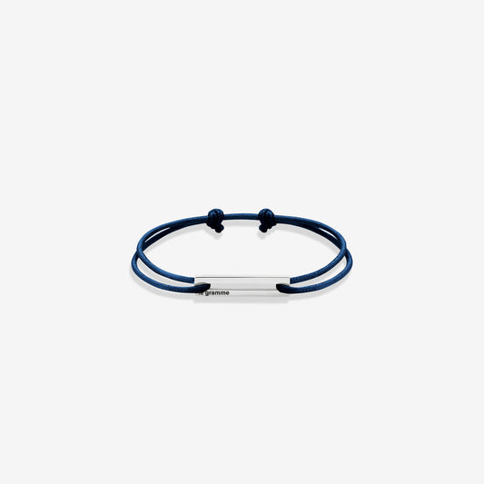 1.7g Polished Sterling Silver & Navy Polyester Cord Bracelet