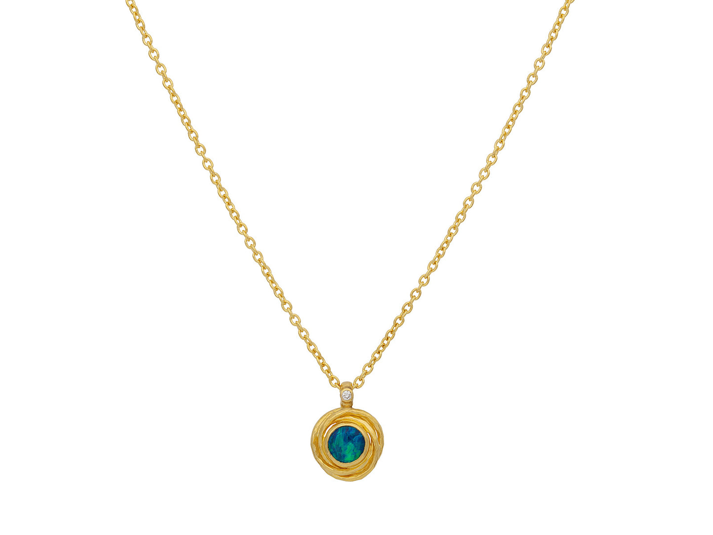 GURHAN Muse Gold Pendant Necklace, 6mm Round set in Twisted Frame, Opal