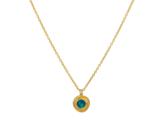 GURHAN Muse Gold Pendant Necklace, 6mm Round set in Twisted Frame, Opal