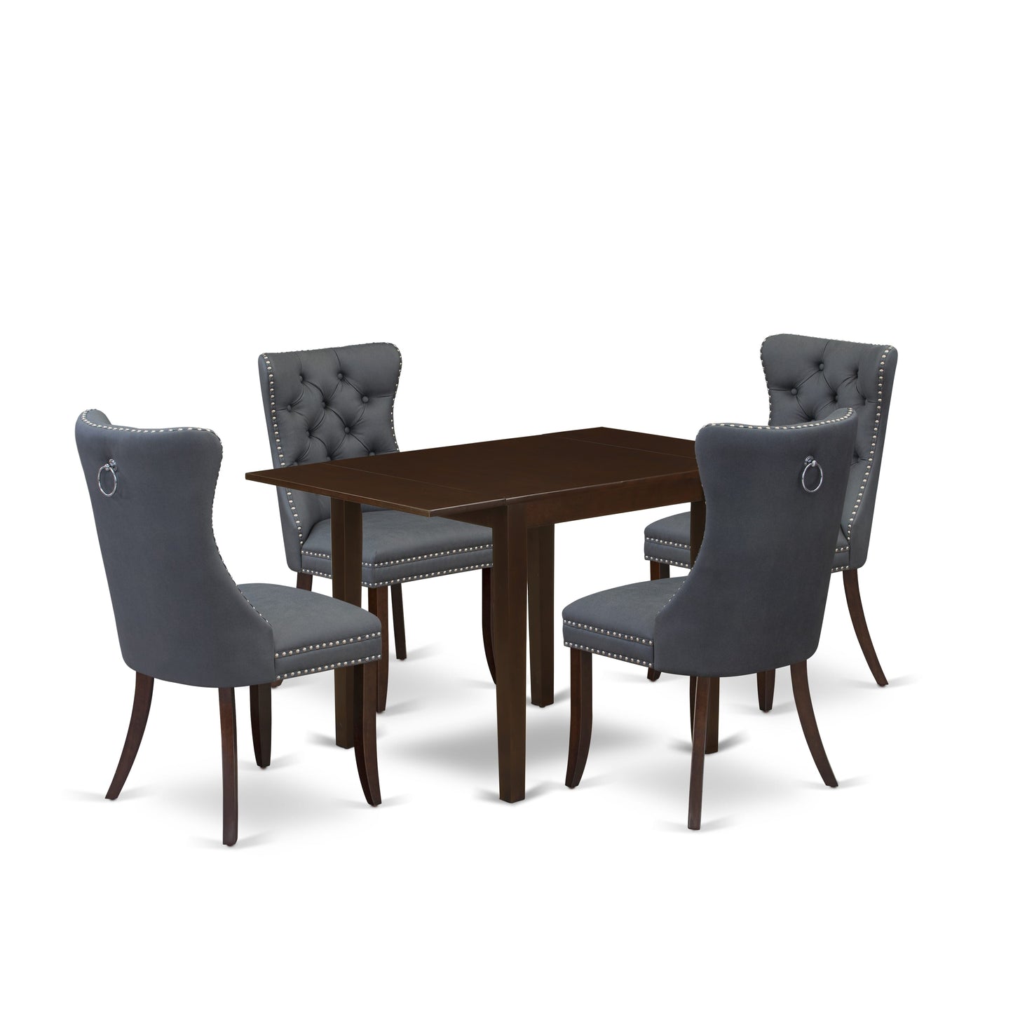 East West Furniture NDDA5-MAH-13 5 Piece Kitchen Set Consists of a Rectangle Dining Table with Dropleaf and 4 Upholstered Parson Chairs, 30x48 Inch, Mahogany