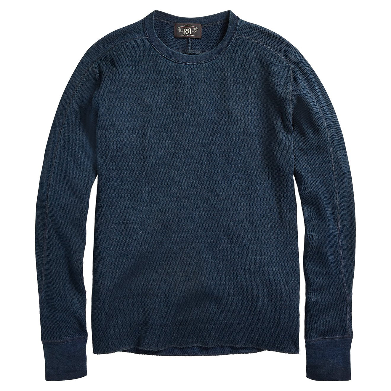 RRL by Ralph Lauren Jacquard-Knit Crew Neck L/S T-Shirt Rinsed Blue Indigo