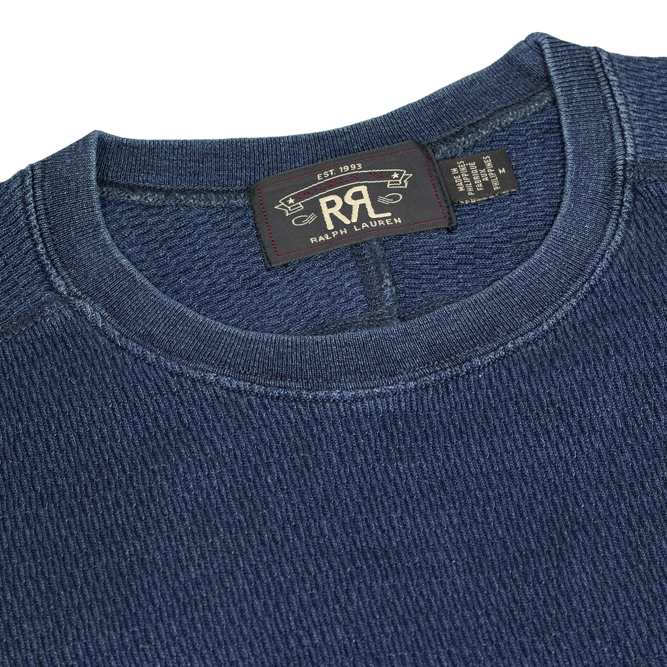 RRL by Ralph Lauren Jacquard-Knit Crew Neck L/S T-Shirt Rinsed Blue Indigo