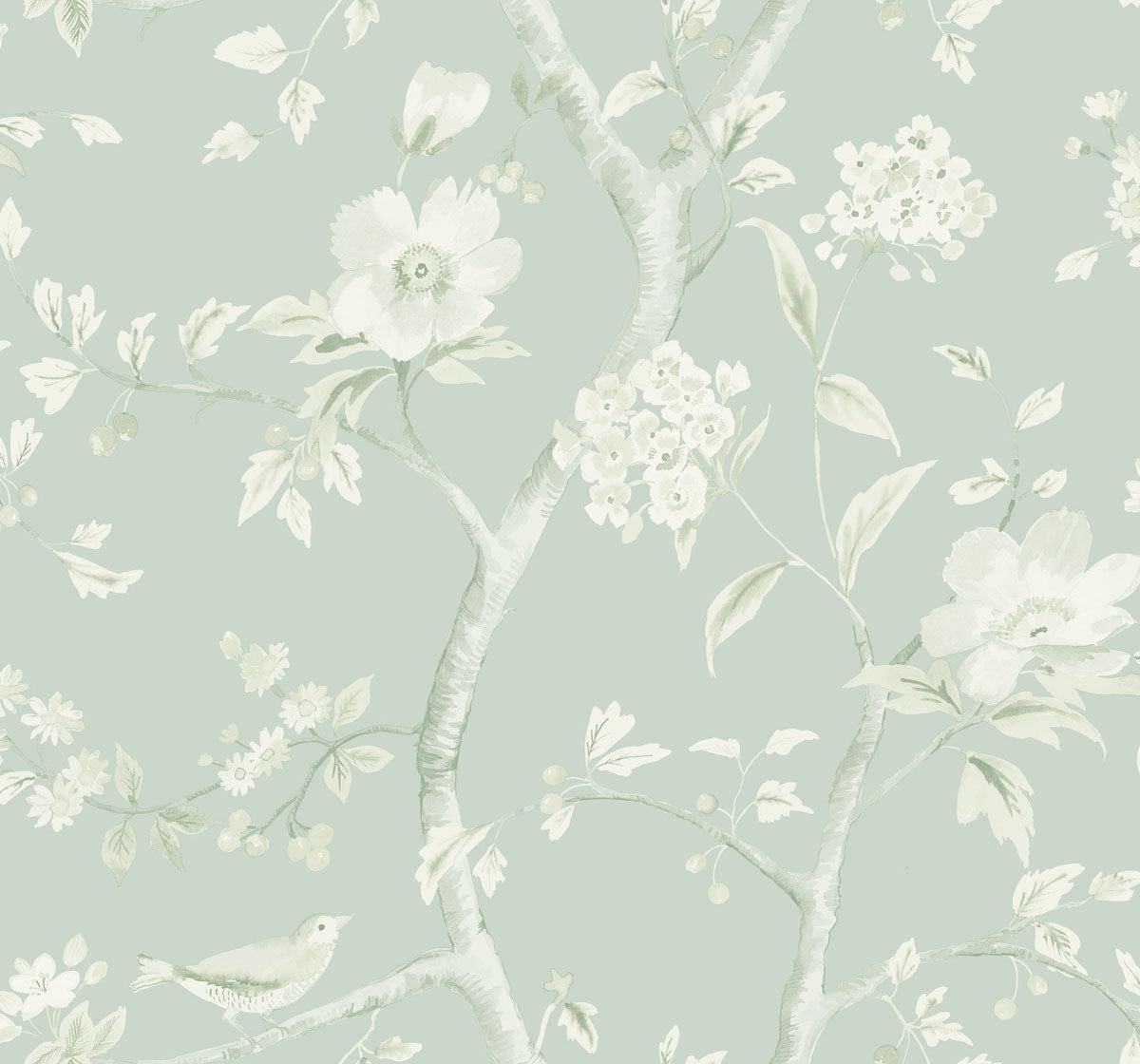 Southport Floral Trail Wallpaper in Seaglass and Ivory from the Luxe Retreat Collection