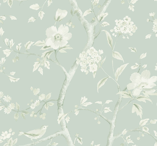 Southport Floral Trail Wallpaper in Seaglass and Ivory from the Luxe Retreat Collection