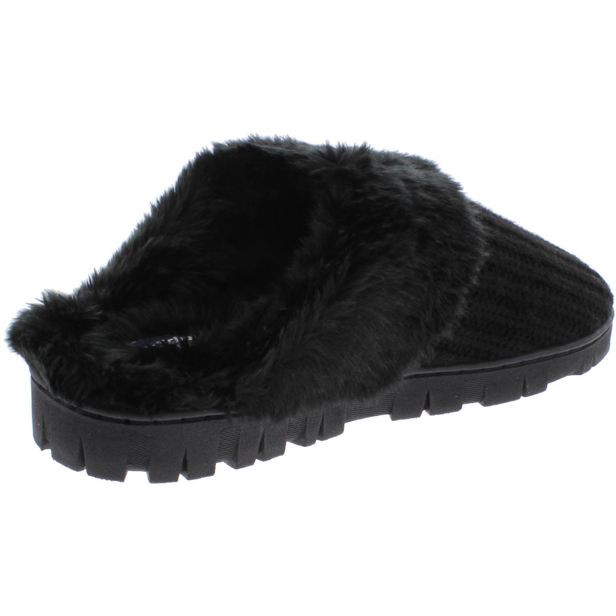 Dr. Scholl's Shoes Womens Sunday Knit Faux Fur Scuff Slippers