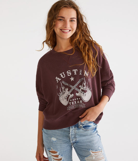 Aeropostale Austin Rock Festival Oversized Crew Sweatshirt