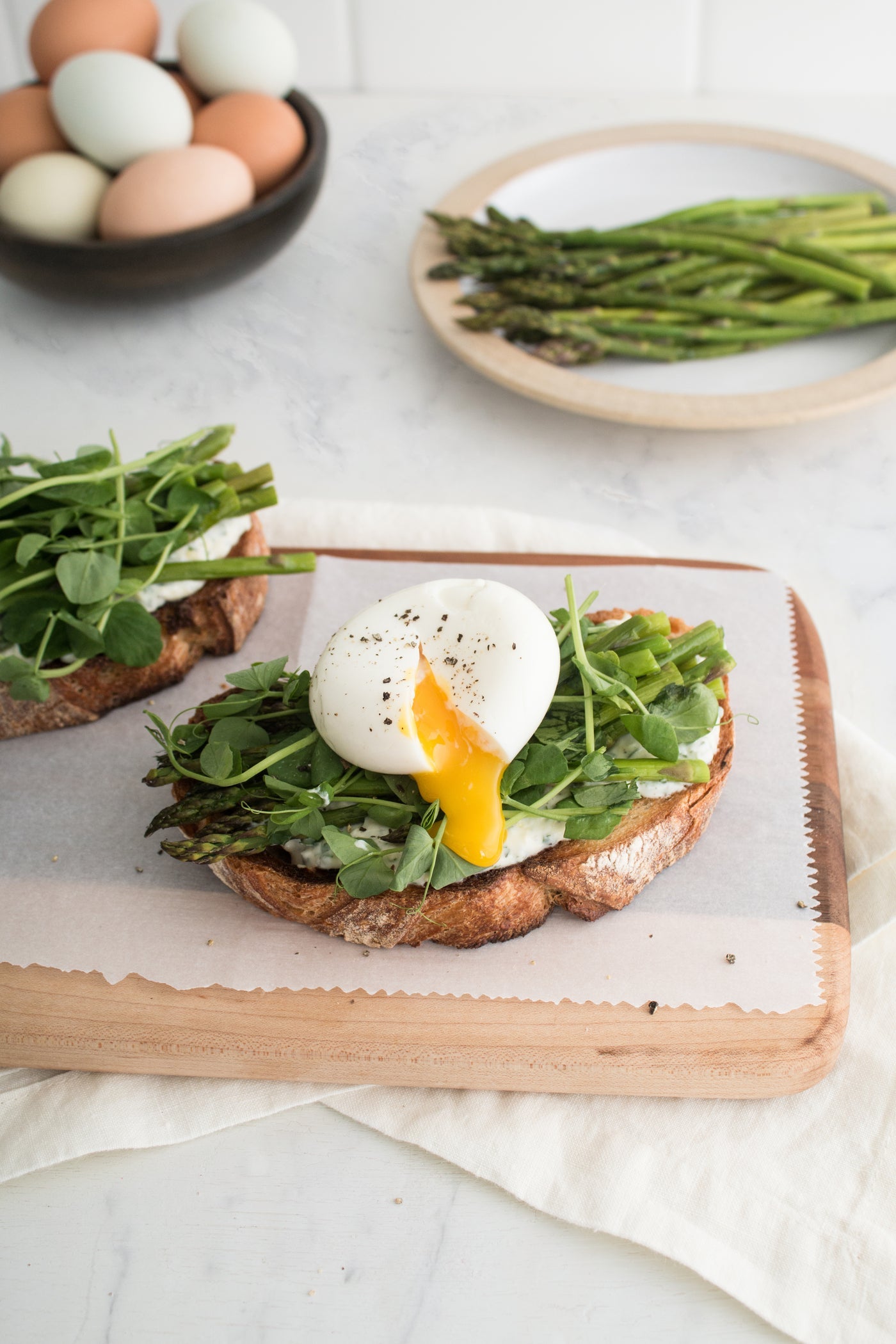 Asparagus Tartine with Crème Fraîche & Soft Boiled Egg