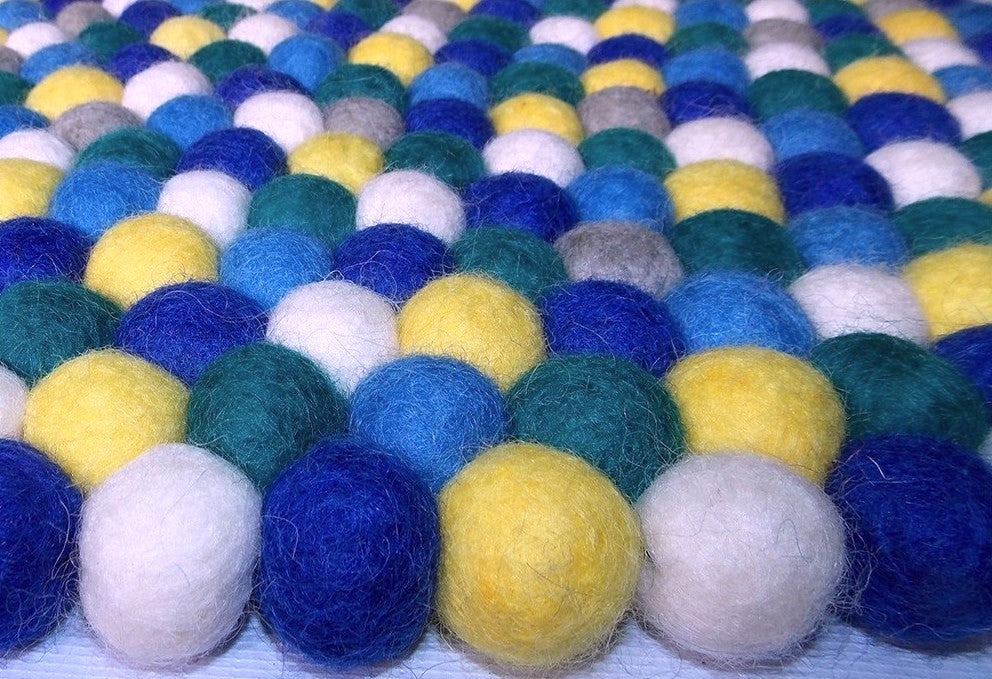 Blue & Green Felt Ball Rug