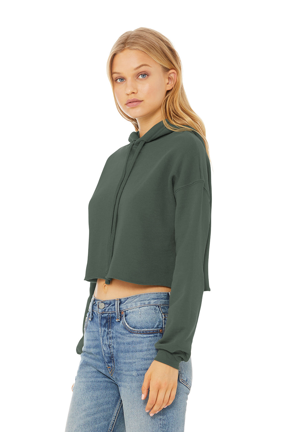 Bella + Canvas Womens Cropped Fleece Hooded Sweatshirt Hoodie - Military Green