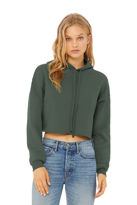 Bella + Canvas Womens Cropped Fleece Hooded Sweatshirt Hoodie - Military Green