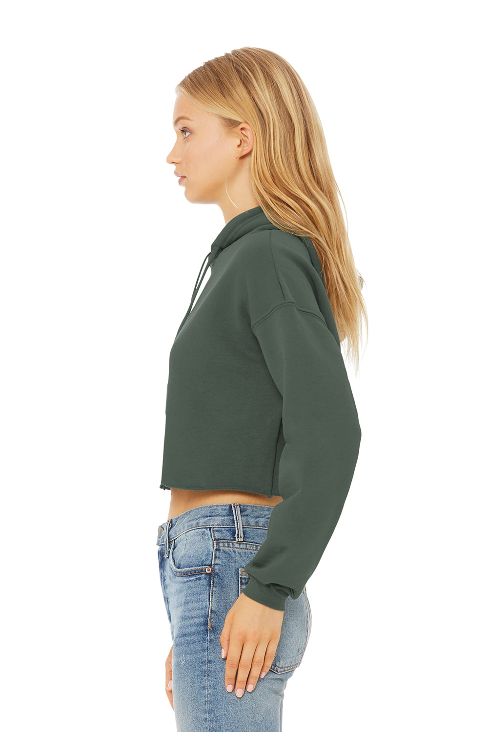 Bella + Canvas Womens Cropped Fleece Hooded Sweatshirt Hoodie - Military Green