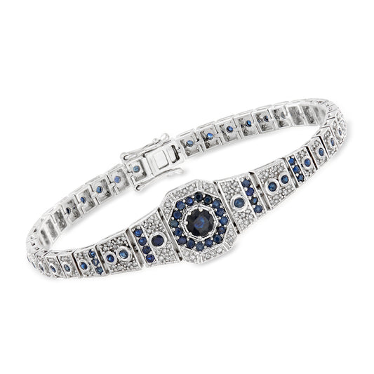 Ross-Simons Sapphire and . Diamond Bracelet in Sterling Silver