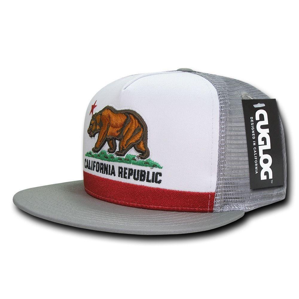 Cuglog California Republic Cal Flag 5 Panel Trucker Caps Hats Cali Bear