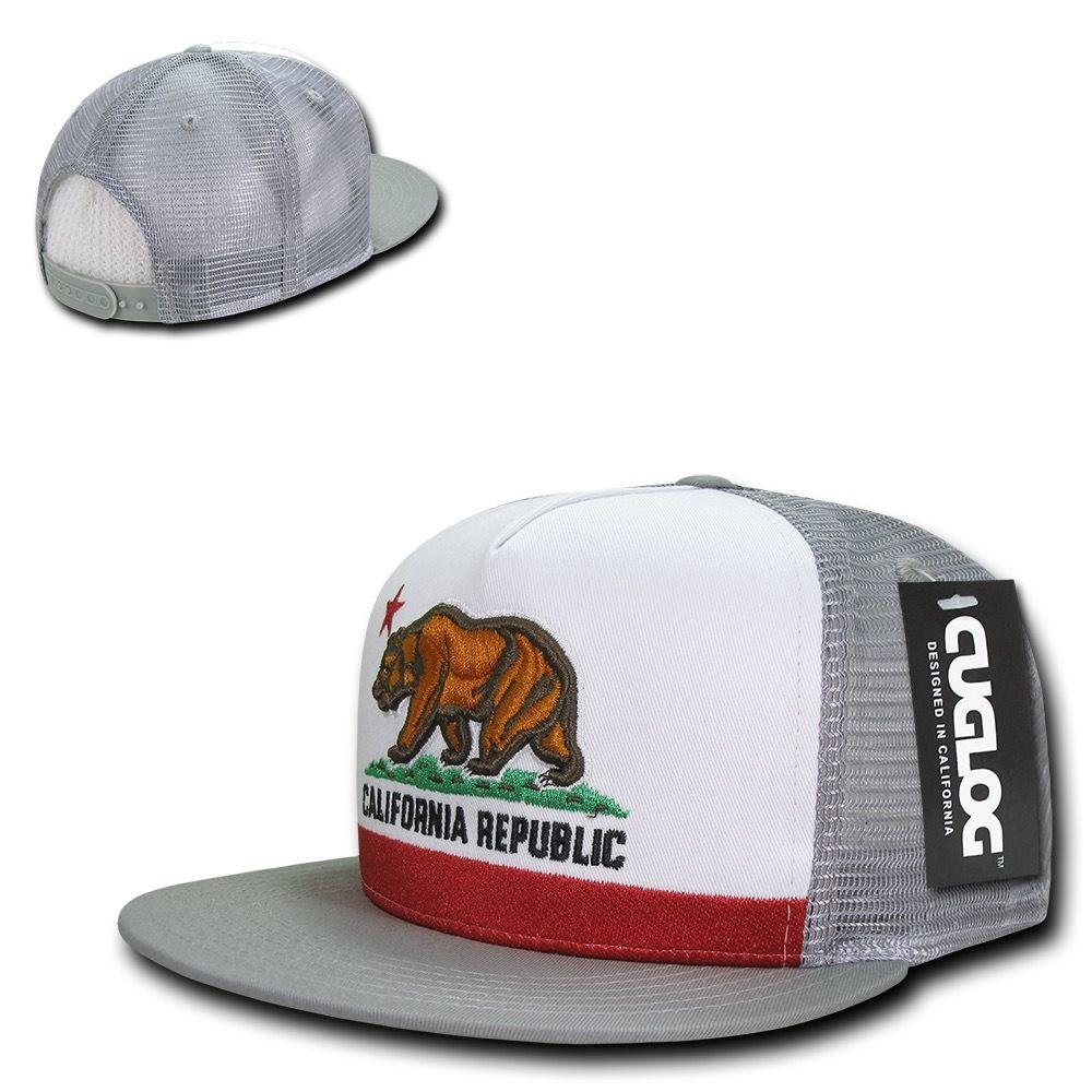 Cuglog California Republic Cal Flag 5 Panel Trucker Caps Hats Cali Bear