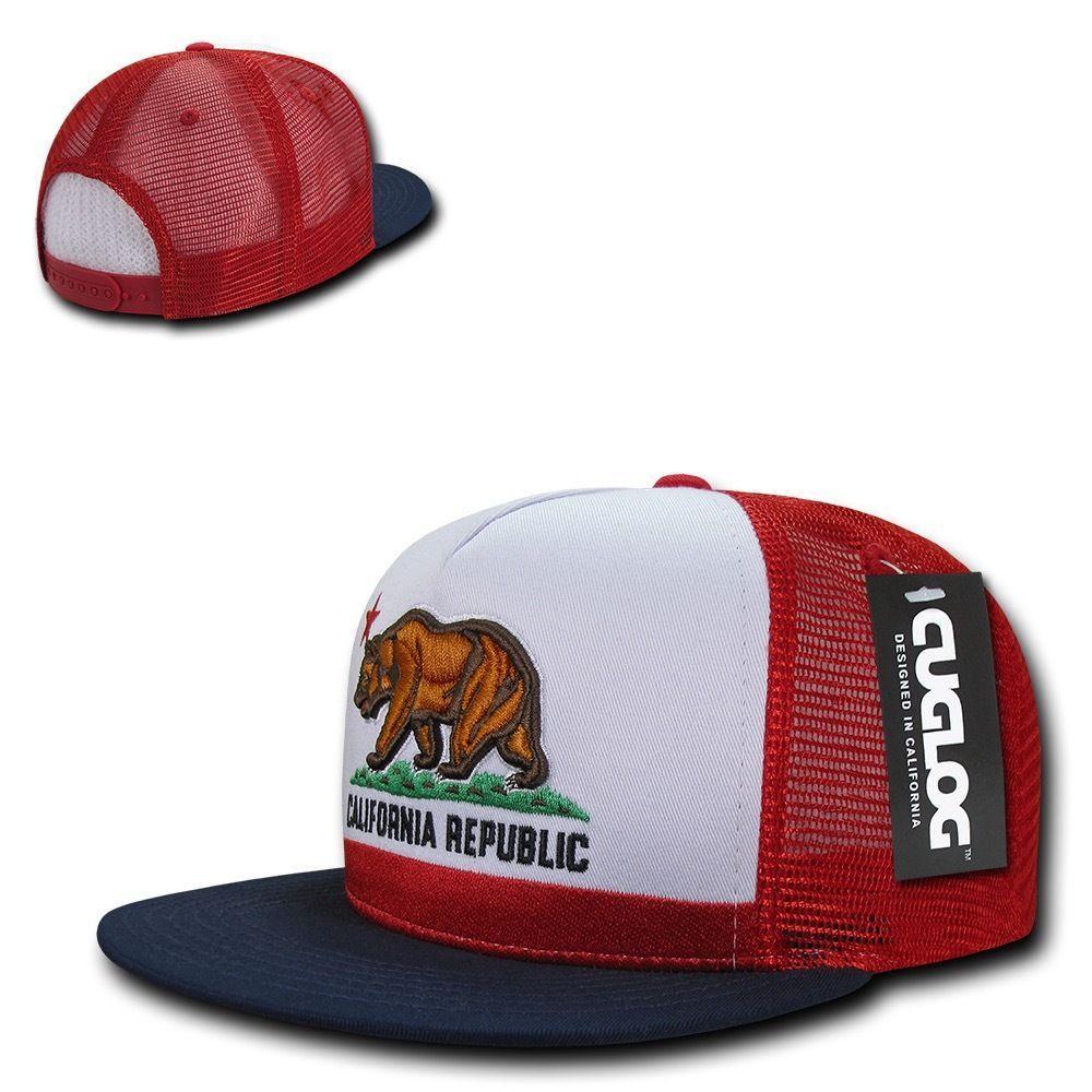 Cuglog California Republic Cal Flag 5 Panel Trucker Caps Hats Cali Bear