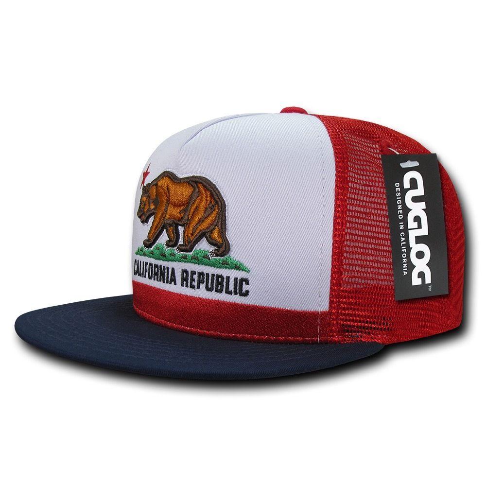 Cuglog California Republic Cal Flag 5 Panel Trucker Caps Hats Cali Bear