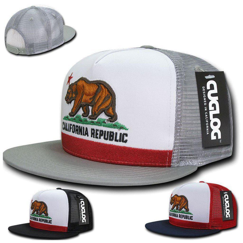 Cuglog California Republic Cal Flag 5 Panel Trucker Caps Hats Cali Bear