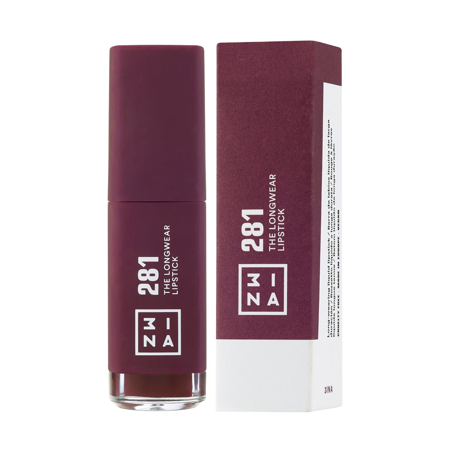 The Longwear Lipstick - 281 Aubergine by 3Ina for Women - 0.20 oz Lipstick