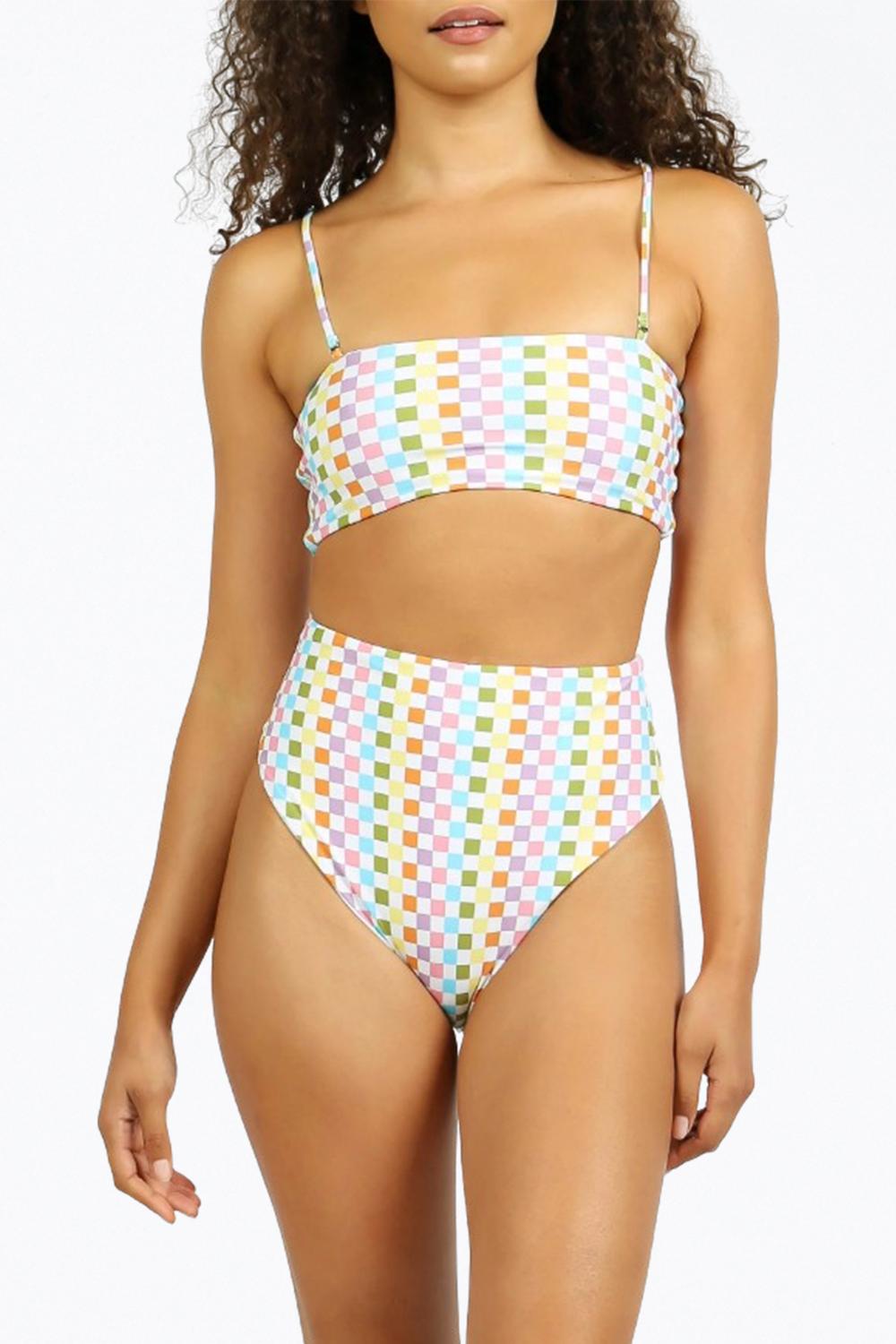 Brooklyn High-Waisted Bikini Bottom In Eco Rainbow Check