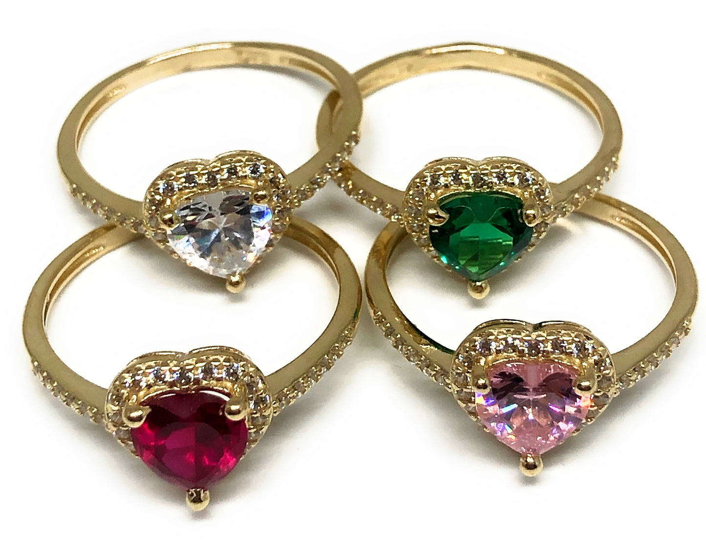 14k Solid Gold Yellow Gold Heart CZ Ring (PINK, GREEN, RED, WHITE)