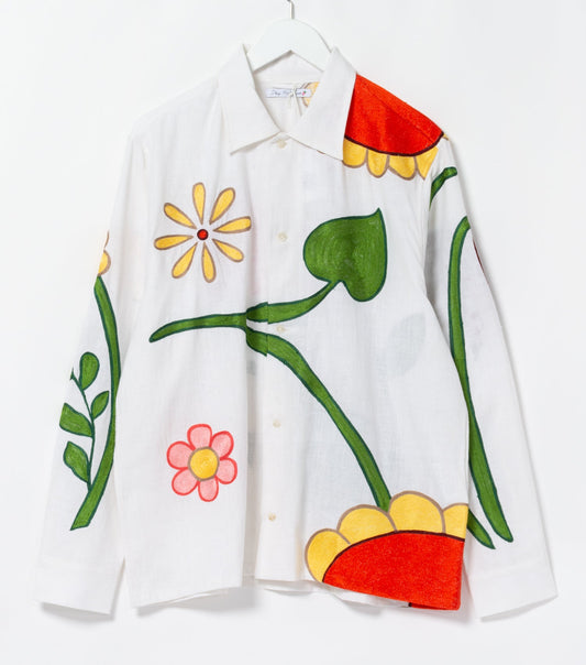 BOTICELLI EMBROIDERED FLOWER SHIRT (WHITE)