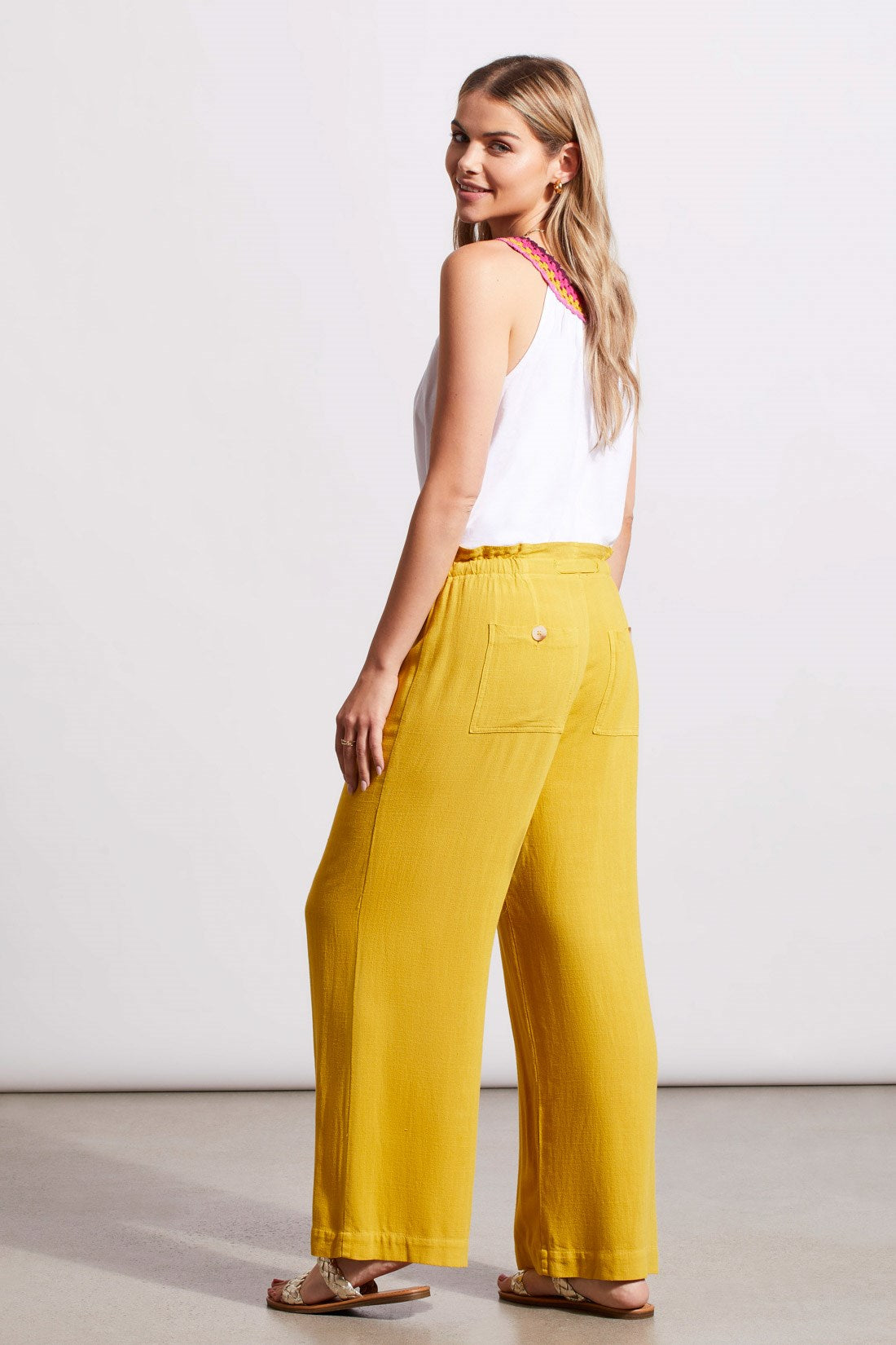 PULL-ON LINEN BLEND PAPERBAG CROP PANTS-Limoncello